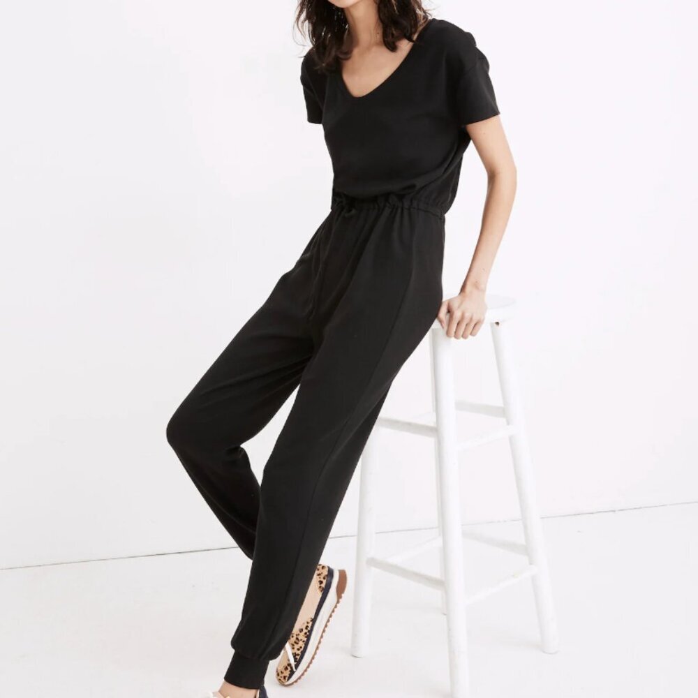 MADEWELL Soft Breeze Drawstring Jersey Jumpsuit, Black, MEDIUM BNWT, RRP $85